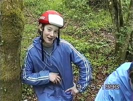 Alex Lessware, demonstrating a "pose" at the lunch stop in Lustleigh Cleave